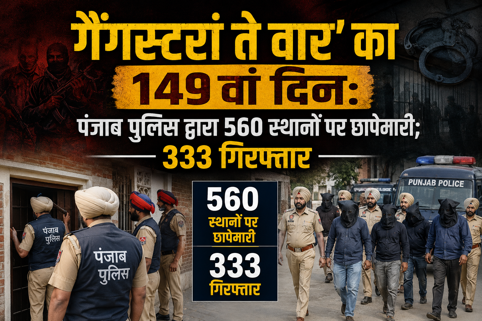 Chandigarh: गैंगस्टरां ते वार’ का 149वां दिन: पंजाब पुलिस द्वारा 560 स्थानों पर छापेमारी; 333 गिरफ्तार