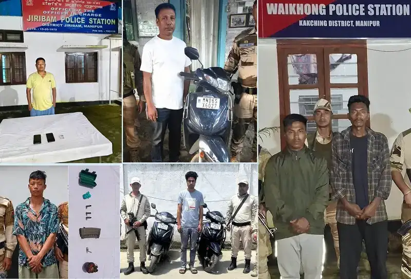 Imphal: उग्रवादियों पर शिकंजा: अलग-अलग अभियानों में पांच गिरफ्तार, हथियारों के सामान और चोरी के स्कूटर जब्त