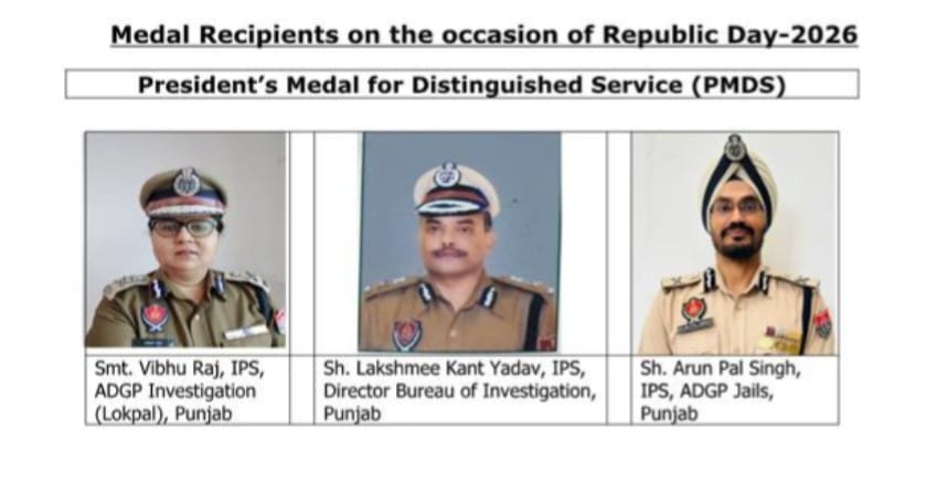 गणतंत्र दिवस पर पंजाब पुलिस का गौरव: 3 आईपीएस अधिकारियों को PMDS और 15 अधिकारियों/कर्मचारियों को MMS देने का ऐलान