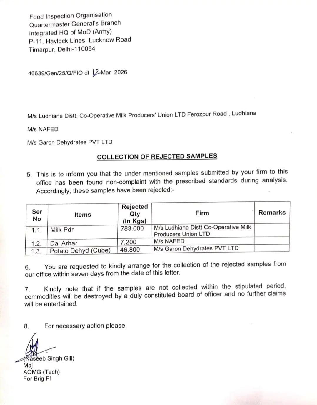 पंजाब में वेरका के GM समेत 3 अधिकारी सस्पेंड सेना को भेजे दूध पाउडर के सैंपल हुए फेल
